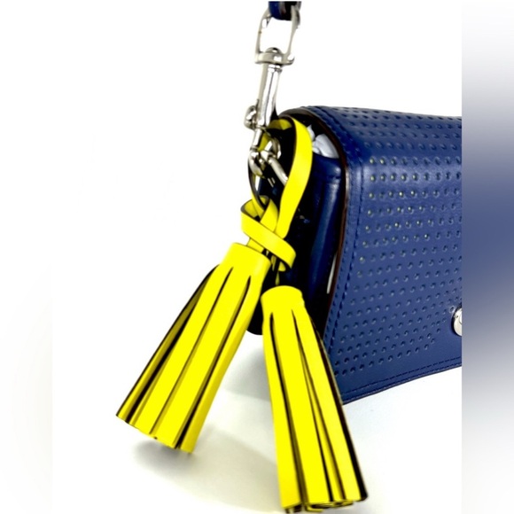 COACH Legacy Penny Blue Perforated Crossbody With Turnlock and Yellow Tassels - Picture 8 of 10